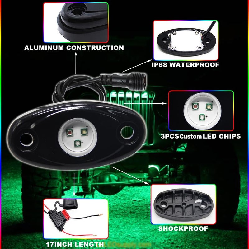 OPP ULITE RGB Rock Lights 6Pods, Multicolor Neon Accent Underglow Lighting Kit, APP Control Music Mode for Jeep Offroad Pickup Trucks UTV SUV Motorcycle, Waterproof Led Exterior Light - Image 5